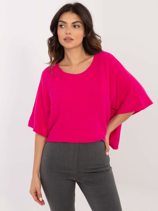 Eleganter fuchsiafarbener Pullover mit 3/4-Ärmeln