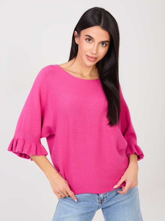 Eleganter fuchsiafarbener Pullover mit 3/4-Ärmeln und Volant