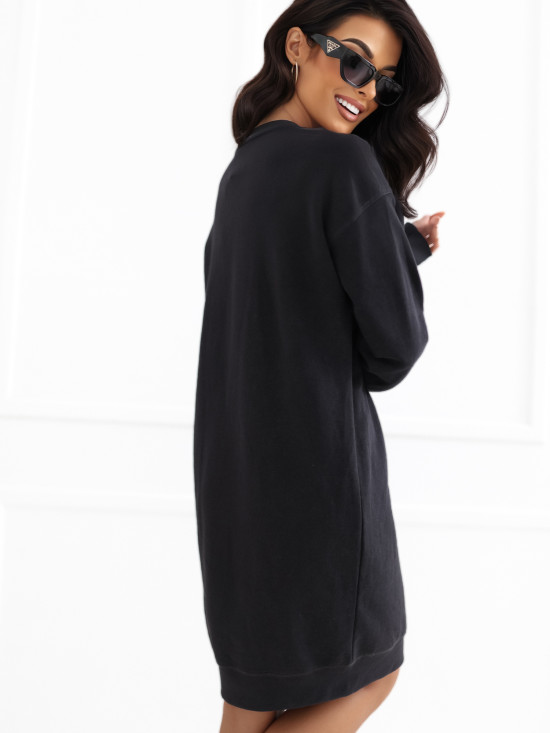 Grafitfarbenes Oversize-Kleid mit langen Ärmeln