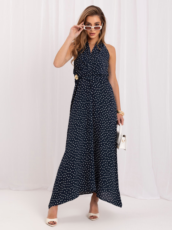 Maxikleid mit Punkten und Schnürung