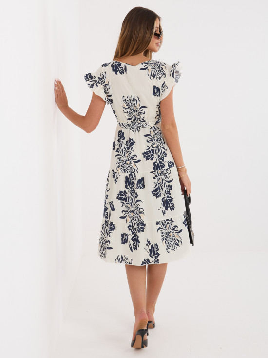 Blaues Midi-Kleid mit Print und Gürtel