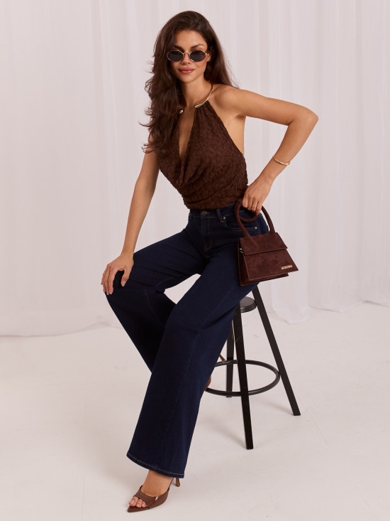 Damen-Jeans mit weitem Bein und hohem Bund
