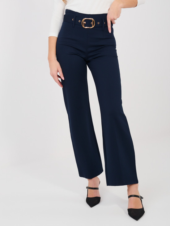 Elegante blaue Hose mit hohem Bund und Gürtel