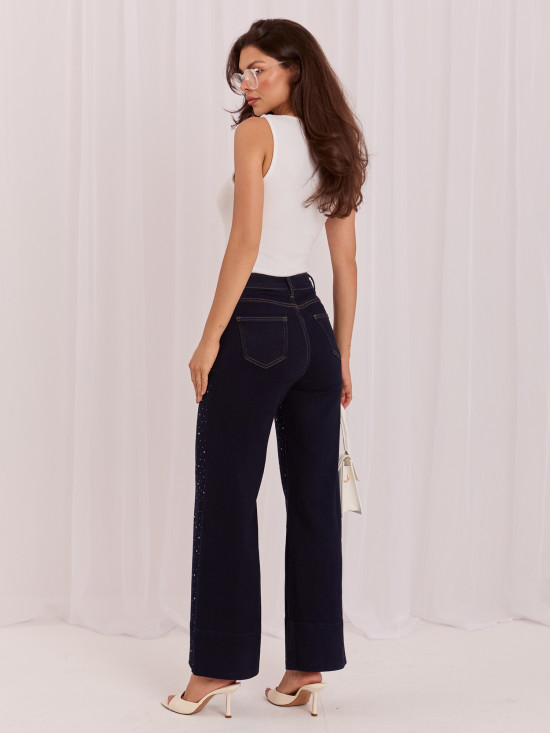 Blaue Wide-Leg-Jeans mit hohem Bund