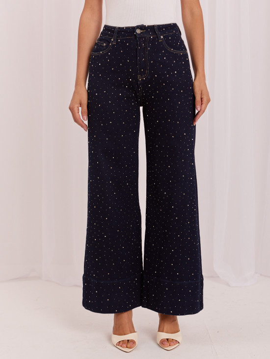 Blaue Wide-Leg-Jeans mit hohem Bund