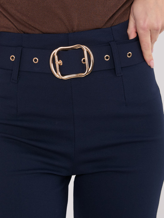 Elegante dunkelblaue Stoffhose mit hohem Bund und Gürtel