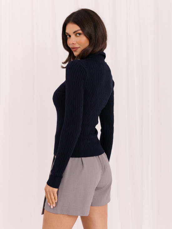 Blauer Polo-Pullover mit Kragen und Knöpfen