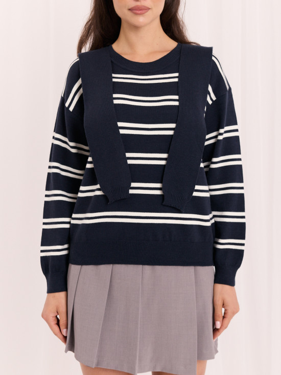 Gestreifter blauer Pullover mit Rundhalsausschnitt