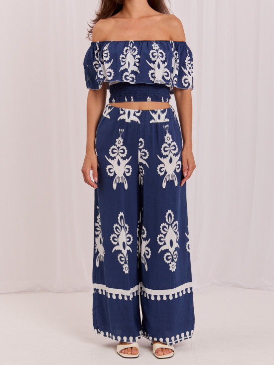 Boho-Set mit Bluse und Hose, blau