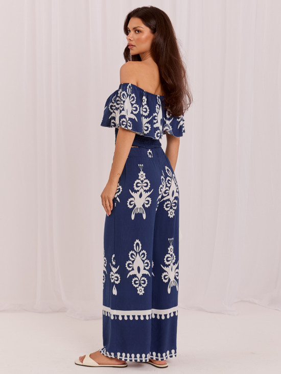 Boho-Set mit Bluse und Hose, blau