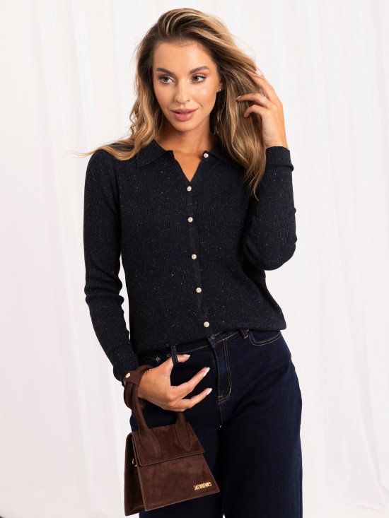 Eleganter dunkelblauer Polo-Pullover mit Kragen