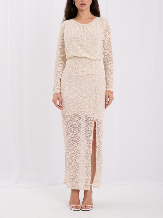 Elegantes Maxi-Kleid mit Spitze und Struktur