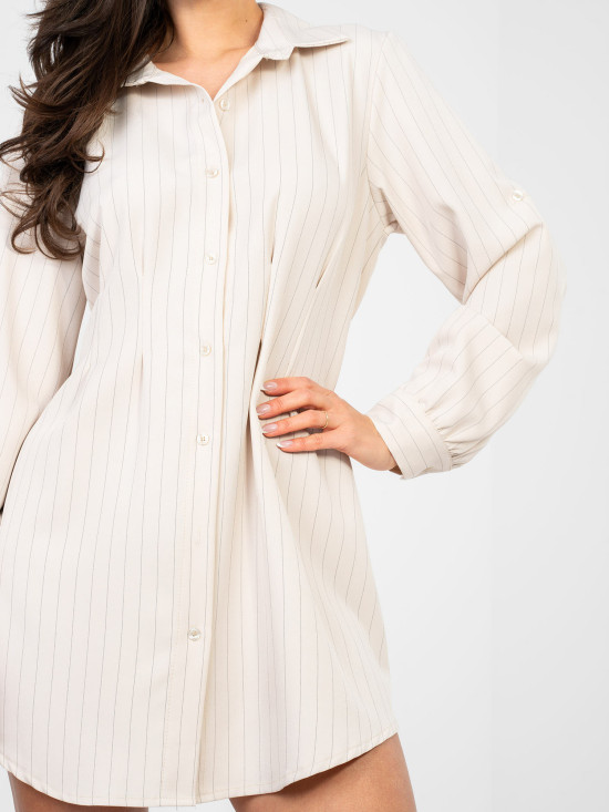 Beiges Hemdblusenkleid mit Streifen und Kragen