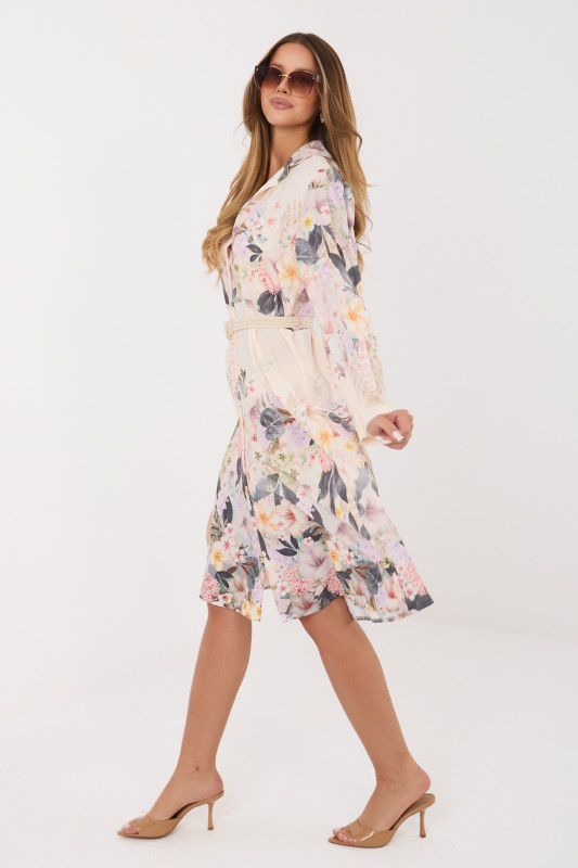 Beiges ausgestelltes Kleid mit Blumenmuster