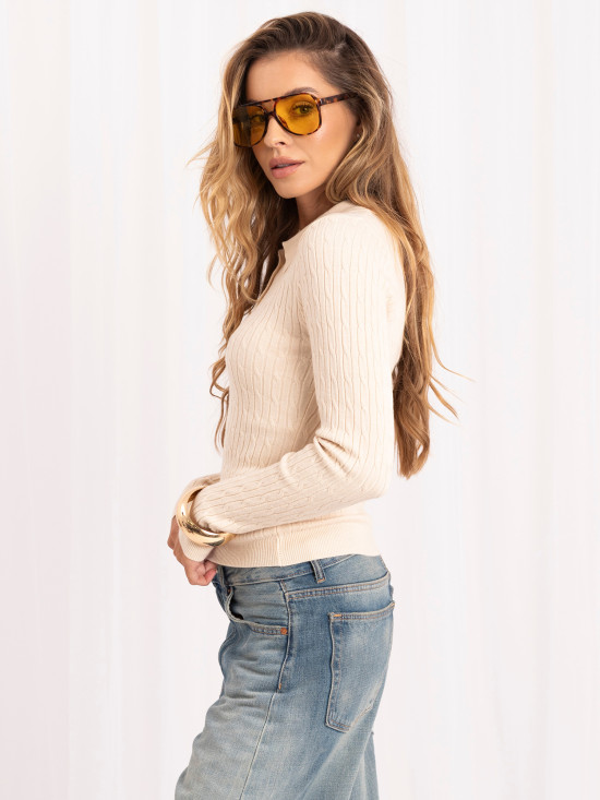 Beiger Polo-Pullover mit Kragen und Knöpfen
