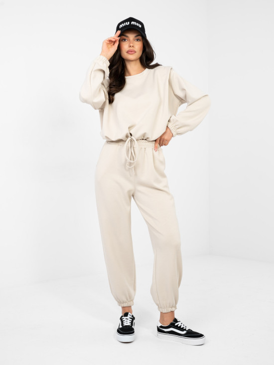 Damen-Set in Beige mit langen Ärmeln und Bindegürtel