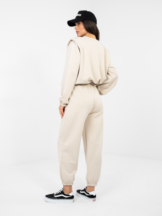 Damen-Set in Beige mit langen Ärmeln und Bindegürtel