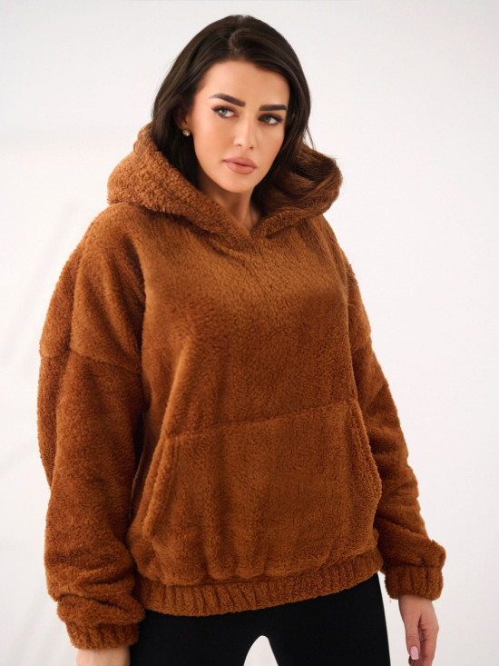 Beiger Kapuzenpullover mit Tasche