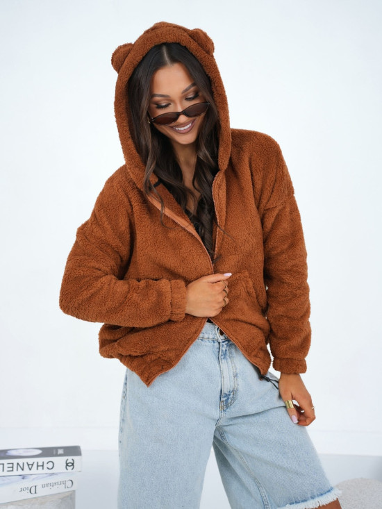 Beige Kapuzen-Sweatjacke mit Reißverschluss