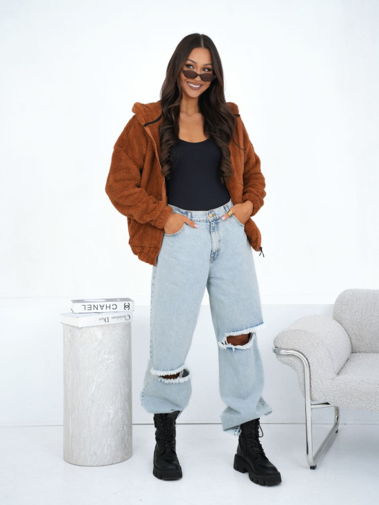 Beige Kapuzen-Sweatjacke mit Reißverschluss