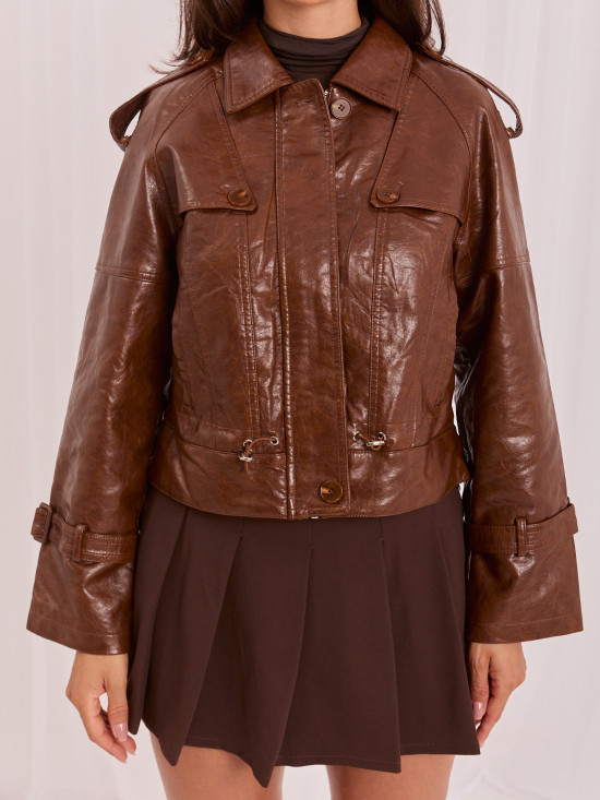Hellbraune Übergangsjacke aus Kunstleder