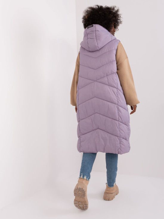 Lange, hellviolette Steppweste mit Kapuze