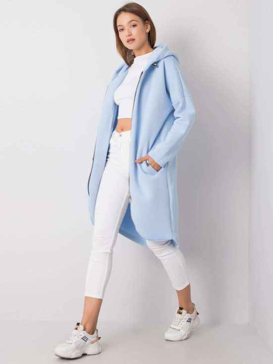 Hellblaue lange Kapuzen-Sweatjacke