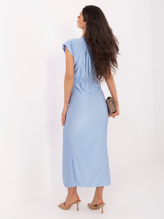 Elegantes blaues Midi-Kleid mit Wickelausschnitt