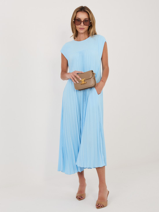 Blaues Midi-Cocktailkleid mit Taschen