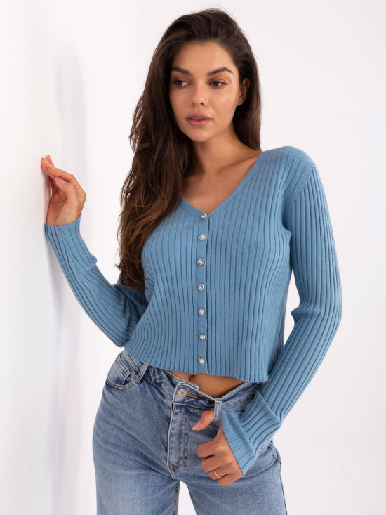 Eleganter blauer Pullover mit V-Ausschnitt