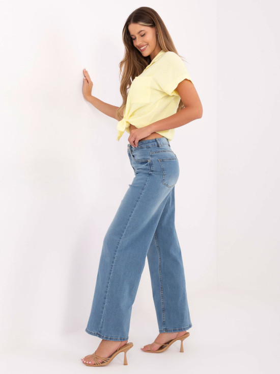 Damen-Jeans mit weitem Bein und hohem Bund, hellblau
