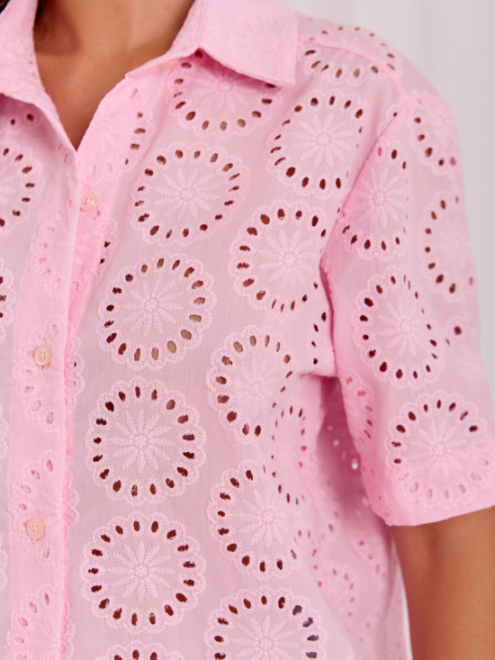 Hellrosa Baumwollbluse mit Ajourmuster