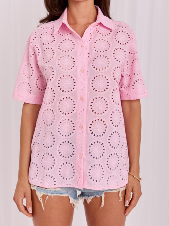 Hellrosa Baumwollbluse mit Ajourmuster