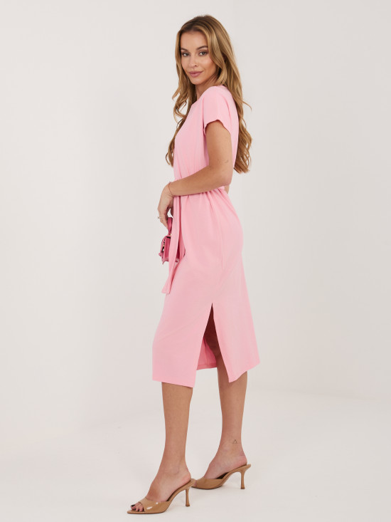 Hellrosa Baumwoll-Sommerkleid mit Gürtel