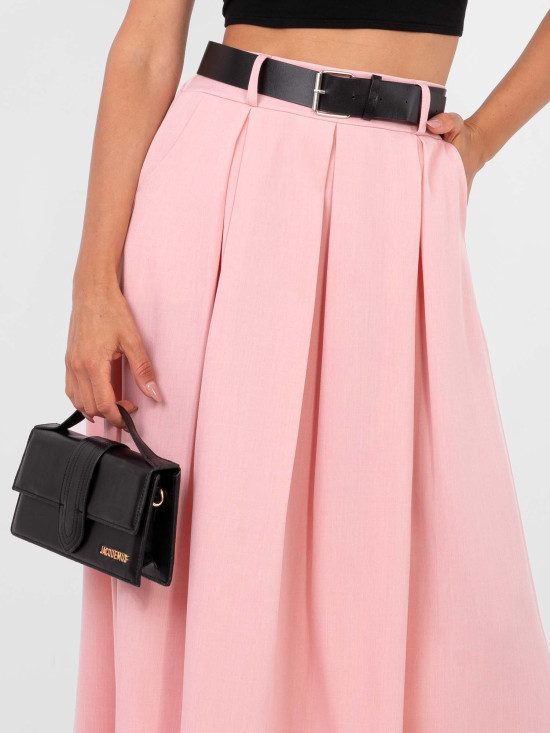 Eleganter Maxi-Rock mit Gürtel und Taschen, rosa