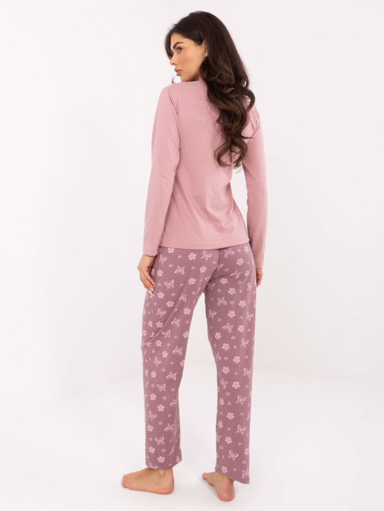 Damen Schlafanzug aus Baumwolle mit Print, rosa