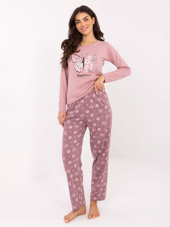 Damen Schlafanzug aus Baumwolle mit Print, rosa