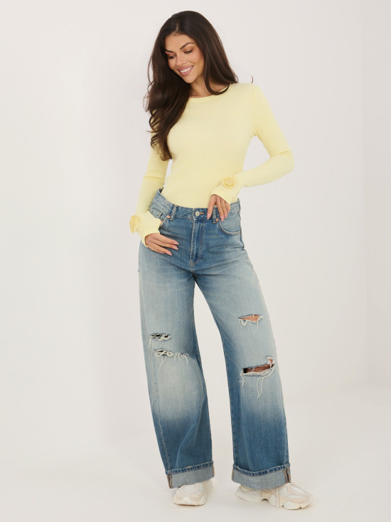 Gelbe, gerippte Bluse mit langen Ärmeln