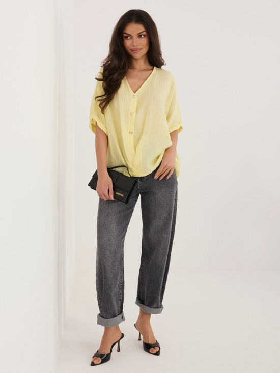 Gelbe Bluse mit V-Ausschnitt und kurzen Ärmeln
