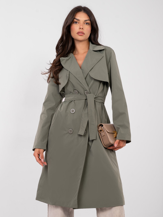 Eleganter khakifarbener Trenchcoat mit Gürtel und Futter