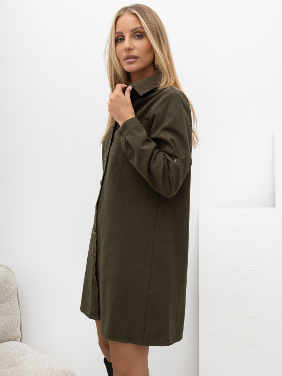 Khaki Hemdblusenkleid mit Tasche