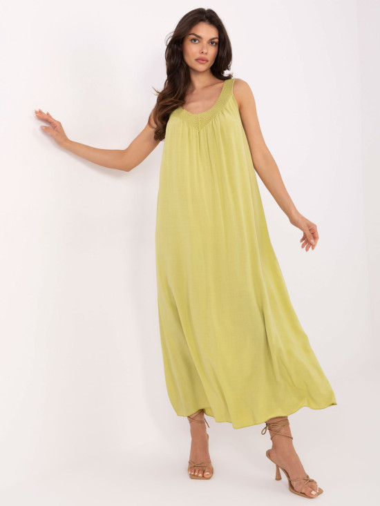 Limonkefarbene Oversize-Kleid mit V-Ausschnitt