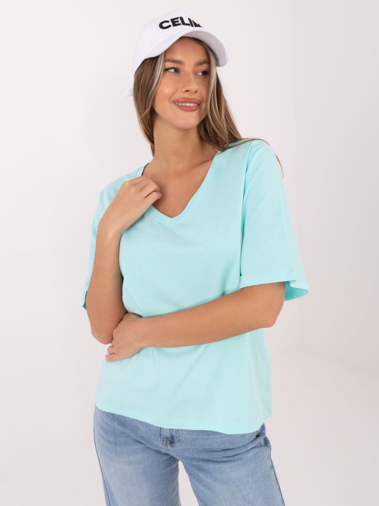 Damen-T-Shirt in Mint mit V-Ausschnitt