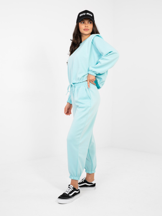 Damen-Set in Mint mit Bindegürtel und hohem Bund