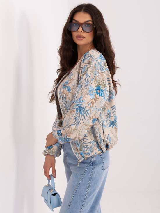 Blaue geblümte Bomberjacke ohne Kapuze