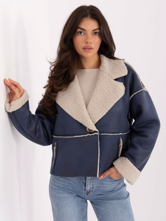 Kurze blaue Übergangsjacke ohne Kapuze