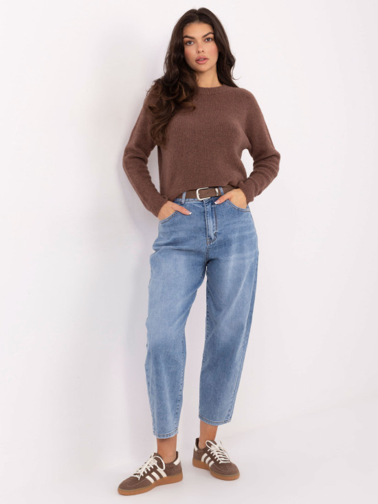 Damen-Jeans in Blau mit hohem Bund und Gürtel