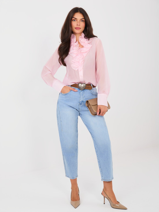 Damen-Mom-Jeans mit hohem Bund und Gürtel, blau