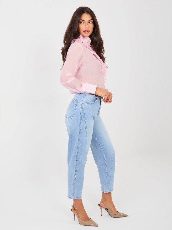 Damen-Mom-Jeans mit hohem Bund und Gürtel, blau