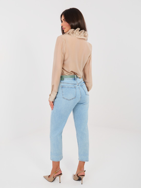 Damen Mom Jeans mit hohem Bund und Gürtel, blau